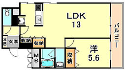 サンヴィラ魚崎 1LDKの間取図画像