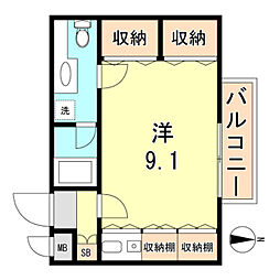 パインコート浜芦屋 ワンルームの間取図画像