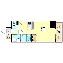 プレサンス三宮フラワーロード ワンルームの間取図画像