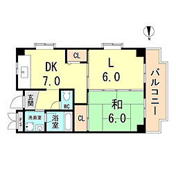ACROSS武庫之荘 2DKの間取図画像