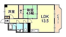 芦屋サウスマンション 2LDKの間取図画像