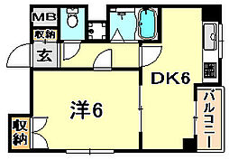 ハーバーウエスト神戸 1DKの間取図画像