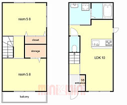 神戸市灘区徳井町4丁目アパート 2LDKの間取図画像