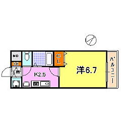 スワンズ神戸三宮イースト 1Kの間取図画像