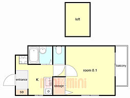 サテライト芦屋宮塚 1Kの間取図画像