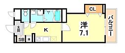 ラ・ウェゾン大石南 1Kの間取図画像