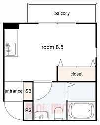 エルデ六甲 ワンルームの間取図画像
