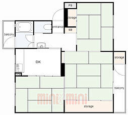 鶴甲コーポ2号館 3DKの間取図画像