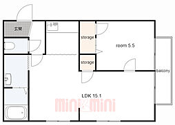 シャルマンハイツ魚崎 1LDKの間取図画像
