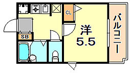 サンハウス御影本町 1Kの間取図画像