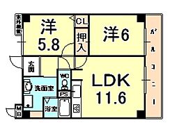 アリストコート御影 2LDKの間取図画像