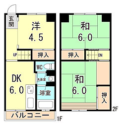 鶴甲コーポ34号館 3DKの間取図画像