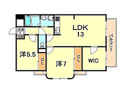 プラザインペリアル 2LDKの間取図画像