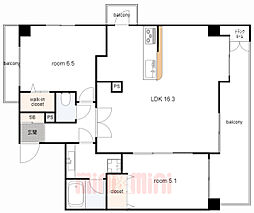 ロイヤルグラン芦屋 2LDKの間取図画像