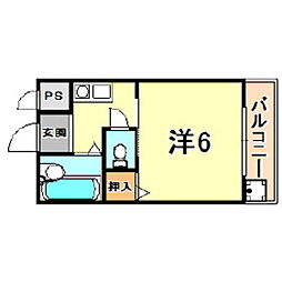 浅利ハイツ 1Kの間取図画像
