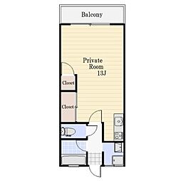 ナショナルハイツ ワンルームの間取図画像