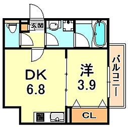 サウスフィールド 1DKの間取図画像