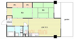 ル・ボアール芦屋 2LDKの間取図画像