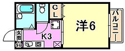 ヴィラージュ甲南山手 1Kの間取図画像