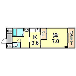 サンクチュアリ深江北町 1Kの間取図画像