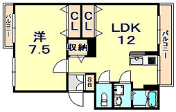 シティハイムNo.3山麓荘 1LDKの間取図画像