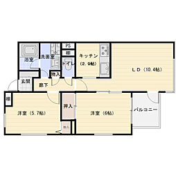 フォルム甲南町 2LDKの間取図画像