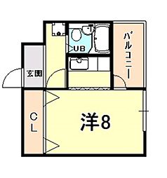 M・Kフローラル ワンルームの間取図画像