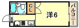セルダン西芦屋 1Kの間取図画像