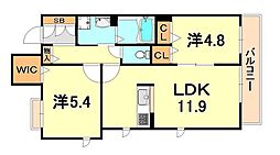 グリーンフォレスト芦屋 2LDKの間取図画像