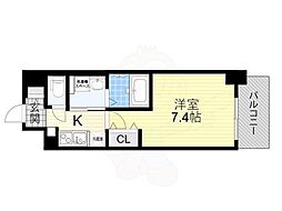 ミュプレ北浜 1Kの間取図画像
