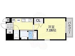 Luxe大阪城南 1Kの間取図画像