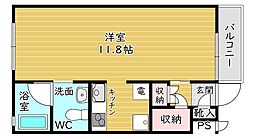 岫雲 1Kの間取図画像