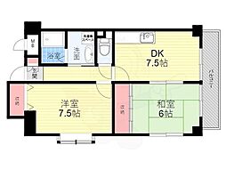 クレセント・ハイツ今里 2LDKの間取図画像