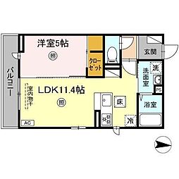 クレセント松原 1階1LDKの間取り