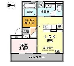 グランツェーレ 2階1LDKの間取り