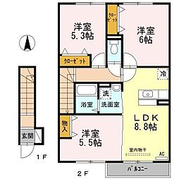 シャルムハウス大財 3DKの間取図画像