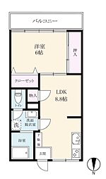 クラウンビル吉田 1LDKの間取図画像