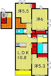 京成松戸線 八柱駅 徒歩6分の賃貸マンション 2階3LDKの間取り