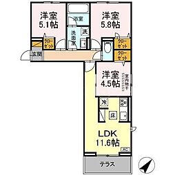 JR常磐線 馬橋駅 徒歩14分の賃貸アパート 1階3LDKの間取り