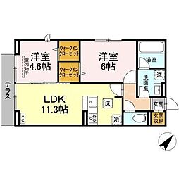 JR常磐線 馬橋駅 徒歩14分の賃貸アパート 2階2LDKの間取り