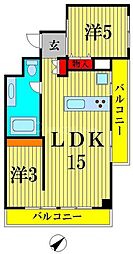 JR常磐線 松戸駅 徒歩4分の賃貸マンション 2階2LDKの間取り