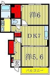 京成松戸線 常盤平駅 徒歩11分の賃貸アパート 1階2DKの間取り