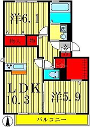 つくばエクスプレス 南流山駅 徒歩13分の賃貸アパート 1階2LDKの間取り