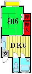 JR常磐線 北松戸駅 徒歩11分の賃貸アパート 2階1DKの間取り