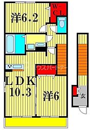 JR常磐線 北松戸駅 徒歩11分の賃貸アパート 2階2LDKの間取り