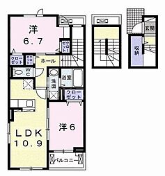 東武野田線 六実駅 徒歩12分の賃貸アパート 3階2LDKの間取り