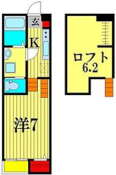 京成松戸線 上本郷駅 徒歩6分の賃貸アパート 2階1Kの間取り