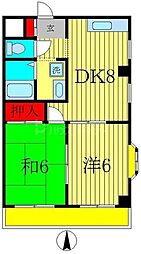 JR常磐線 新松戸駅 徒歩5分の賃貸マンション 4階2DKの間取り