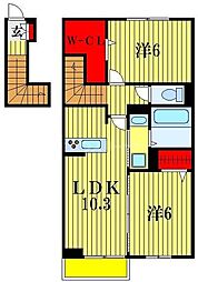 JR武蔵野線 新八柱駅 徒歩10分の賃貸アパート 2階2LDKの間取り