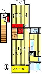 京成松戸線 元山駅 徒歩8分の賃貸アパート 2階1LDKの間取り